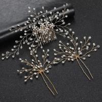 Mixed Hair Accessories, hair comb & hair stick, Brass, three pieces & for woman & with rhinestone, more colors for choice, nickel, lead & cadmium free, 180*80mm,120*85mm, Sold By Set