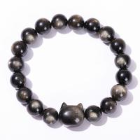 Gemstone Bracelets Silver Obsidian with Gold Obsidian Cat polished fashion jewelry & Unisex Length Approx 18 cm Sold By PC