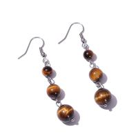 Stainless Steel Drop Earring 304 Stainless Steel with Tiger Eye & Amethyst & Rose Quartz Round fashion jewelry & for woman 6mm 8mm 10mm 60mm Sold By Pair