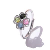 Brass Finger Ring with Tourmaline Four Leaf Clover silver color plated fashion jewelry & for woman nickel lead & cadmium free 10mm Inner Approx 16mm Sold By PC