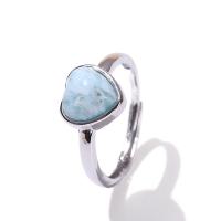 Brass Finger Ring with Larimar Heart platinum color plated fashion jewelry & for woman nickel lead & cadmium free 9.50mm Inner Approx 18mm Sold By PC