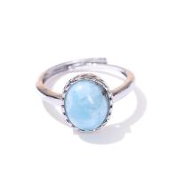Brass Finger Ring, with Larimar, Oval, silver color plated, fashion jewelry & for woman, nickel, lead & cadmium free, 11x9mm, Inner Diameter:Approx 17mm, Sold By PC