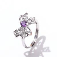 Brass Finger Ring with Amethyst Bowknot platinum color plated fashion jewelry & for woman nickel lead & cadmium free Inner Approx 17mm Sold By PC