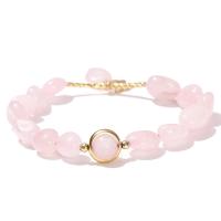 Quartz Bracelets, Rose Quartz, with Brass, gold color plated, fashion jewelry & for woman, pink, 8-10mm, Length:Approx 18 cm, Sold By PC