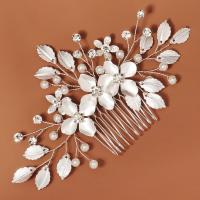 Decorative Hair Combs, Tibetan Style, with Plastic Pearl, Flower, silver color plated, fashion jewelry & for woman & with rhinestone, white, Sold By PC