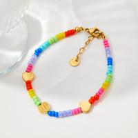 Stainless Steel Jewelry Bracelet, 304 Stainless Steel, with Glass Beads, with 3cm extender chain, plated, fashion jewelry, multi-colored, Length:17 cm, Sold By PC
