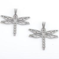 Stainless Steel Animal Pendants 304 Stainless Steel Dragonfly plated DIY silver color Sold By Bag
