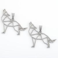 Stainless Steel Animal Pendants 304 Stainless Steel Wolf plated DIY silver color Sold By Bag