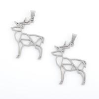 Stainless Steel Animal Pendants, 304 Stainless Steel, Deer, plated, DIY, silver color, 36.80x24.40x1.30mm, 10PCs/Bag, Sold By Bag