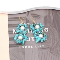 Zinc Alloy Drop Earrings with turquoise & Plastic Pearl handmade fashion jewelry & for woman nickel lead & cadmium free Sold By Pair