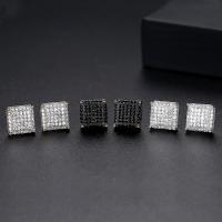 Brass Stud Earring with Cubic Zirconia Square fashion jewelry & for man nickel lead & cadmium free Sold By Pair
