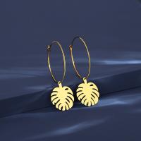 Titanium Steel  Earring Leaf Vacuum Ion Plating fashion jewelry & for woman gold nickel lead & cadmium free Sold By Pair