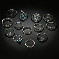 Tibetan Style Ring Set, plated, 13 pieces & fashion jewelry & for woman & with rhinestone, silver color, nickel, lead & cadmium free, Sold By Set