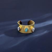 Titanium Čelik Finger Ring, s tirkiz, modni nakit & za žene, zlato, nikal, olovo i kadmij besplatno, 10.2mm, Prodano By PC