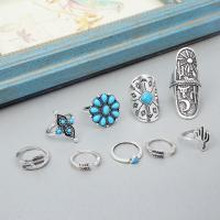 Tibetan Style Ring Set, with turquoise, plated, 9 pieces & fashion jewelry & for woman, nickel, lead & cadmium free, Sold By Set