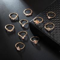 Cink Alloy Ring Set, Cink ötvözet, galvanizált, 10 darab & divat ékszerek & a nő & strasszos, nikkel, ólom és kadmium mentes, Által értékesített Set