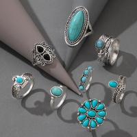 Ensemble d’anneau en alliage de zinc, avec turquoise, Placage, 8 pièces & bijoux de mode & styles différents pour le choix & pour femme, protéger l'environnement, sans nickel, plomb et cadmium, Vendu par fixé