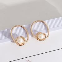Brass Stud Earring, with Plastic Pearl, fashion jewelry & for woman, nickel, lead & cadmium free, 26x34mm, Sold By Pair
