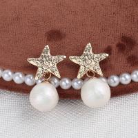 Zinc Alloy Stud Earring with Plastic Pearl fashion jewelry & for woman nickel lead & cadmium free 35mm Sold By Pair