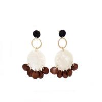 Tibetan Style Stud Earring, with Wood & Resin, fashion jewelry & for woman, nickel, lead & cadmium free, 78mm, Sold By Pair