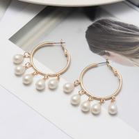 Brass Hoop Earring with Plastic Pearl fashion jewelry & for woman nickel lead & cadmium free 55mm Sold By Pair