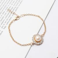 Zinc Alloy Bracelet with Plastic Pearl with 1.57inch extender chain fashion jewelry & for woman & with rhinestone nickel lead & cadmium free Length Approx 6.69 Inch Sold By PC