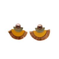 Tibetan Style Stud Earring, with Wood, fashion jewelry & for woman, more colors for choice, nickel, lead & cadmium free, 70x60mm, Sold By Pair