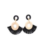 Boucles d'oreille en bois, bijoux de mode & pour femme, noire, 70mm, Vendu par paire