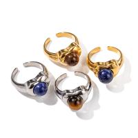Stainless Steel Finger Ring, 304 Stainless Steel, with Lapis Lazuli & Tiger Eye, Vacuum Ion Plating, fashion jewelry & for woman, more colors for choice, Sold By PC