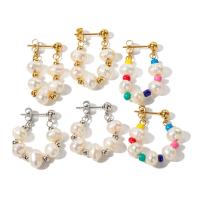 Stainless Steel Drop Earring 304 Stainless Steel with Freshwater Pearl Vacuum Ion Plating fashion jewelry & for woman Sold By Pair