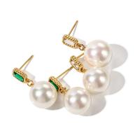 Stainless Steel Drop Earring 304 Stainless Steel with Shell Pearl Vacuum Ion Plating fashion jewelry & micro pave cubic zirconia & for woman Sold By Pair
