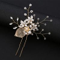 Hair Stick, Tibetan Style, with Plastic Pearl, fashion jewelry & for woman & with rhinestone, golden, nickel, lead & cadmium free, 80x100mm, Sold By PC