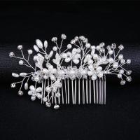 Decorative Hair Combs Zinc Alloy with Plastic Pearl fashion jewelry & for woman & with rhinestone silver color nickel lead & cadmium free Sold By PC