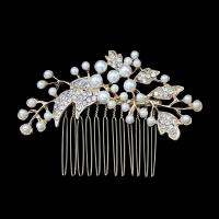 Decorative Hair Combs, Tibetan Style, with Plastic Pearl, fashion jewelry & for woman & with rhinestone, more colors for choice, nickel, lead & cadmium free, 90x60mm, Sold By PC