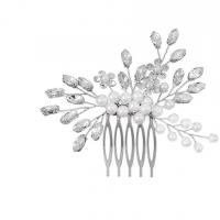 Dekoratives Haarkämmchen, Eisen, mit Kunststoff Perlen, Modeschmuck & für Frau, Silberfarbe, frei von Nickel, Blei & Kadmium, 80x90mm, verkauft von PC