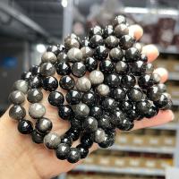 Gemstone Bracelets Silver Obsidian Round polished fashion jewelry & Unisex Length Approx 18 cm Sold By PC