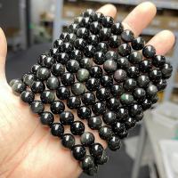 Gemstone Bracelets Obsidian Round polished fashion jewelry & Unisex black Length Approx 18 cm Sold By PC