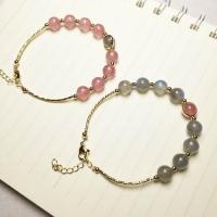 Zinc Alloy Bracelet with Labradorite & Strawberry Quartz gold color plated & for woman Length Approx 38 cm Sold By PC