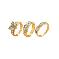 Edelstahl Ringe, 304 Edelstahl, drei Stücke & verschiedene Größen vorhanden & für Frau & mit Strass, verkauft von setzen
