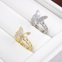 Brass Finger Ring, Butterfly, plated, fashion jewelry & for woman & with rhinestone, more colors for choice, nickel, lead & cadmium free, 15x12mm, Sold By PC