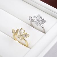 Brass Finger Ring, Butterfly, plated, fashion jewelry & for woman & with rhinestone, more colors for choice, nickel, lead & cadmium free, 22x10mm, Sold By PC