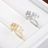 Brass Finger Ring Leaf plated fashion jewelry & for woman & with rhinestone nickel lead & cadmium free Sold By PC