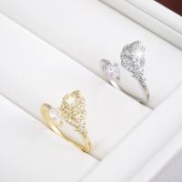 Ring Finger mosiądz, ze Sześcienna cyrkonia, Kształt pióra, Powlekane, biżuteria moda & dla kobiety, dostępnych więcej kolorów, bez zawartości niklu, ołowiu i kadmu, 22x18mm, sprzedane przez PC