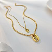 Titanstahl Halskette, mit Verlängerungskettchen von 65mm, plattiert, Doppelschicht & Modeschmuck & für Frau, Goldfarbe, frei von Nickel, Blei & Kadmium, Länge:ca. 410 Millimeter, verkauft von PC