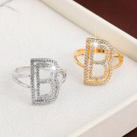 Brass Finger Ring, Letter B, plated, fashion jewelry & different size for choice & for woman & with rhinestone, more colors for choice, nickel, lead & cadmium free, 20x10mm, Sold By PC