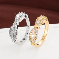 Brass Finger Ring with Cubic Zirconia Bowknot plated fashion jewelry & for woman nickel lead & cadmium free Sold By PC