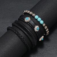PU Leather Cord Bracelets, with turquoise & Tibetan Style, 4 pieces & fashion jewelry, Sold By PC