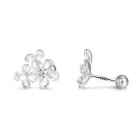 925 Sterling Silver Stud Earring Flower fashion jewelry & for woman silver color Sold By Pair
