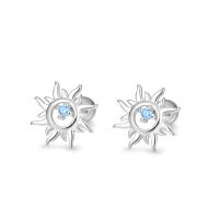 925 Sterling Silver Stud Earring, Sun, plated, for woman & with rhinestone & hollow, more colors for choice, 8.50x8.50mm, Sold By Pair