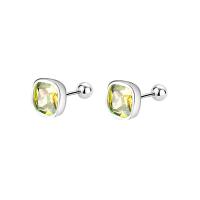 925 Sterling Silver Stud Earring Square micro pave cubic zirconia & for woman Sold By Pair